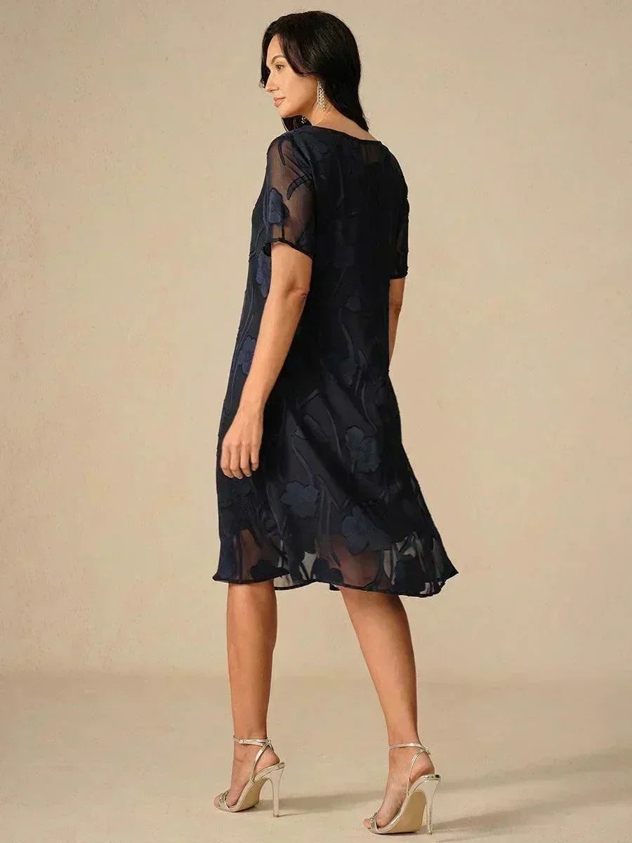 Floral Print Sheer Chiffon Knee-Length A-Line Dress