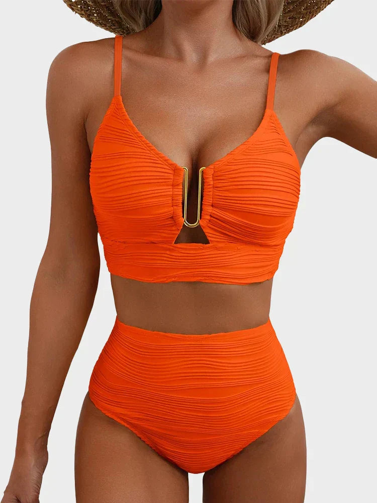 2 PIECE BIKINI SET U-WIRE CUTOUT SWIMSUIT