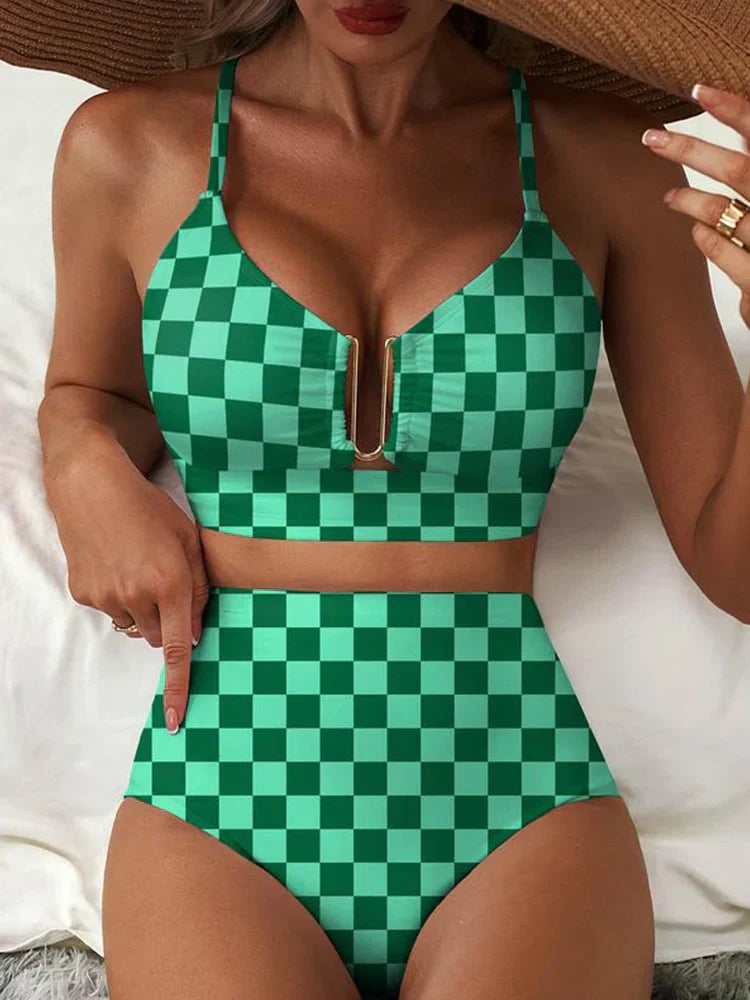 2 PIECE BIKINI SET U-WIRE CUTOUT SWIMSUIT