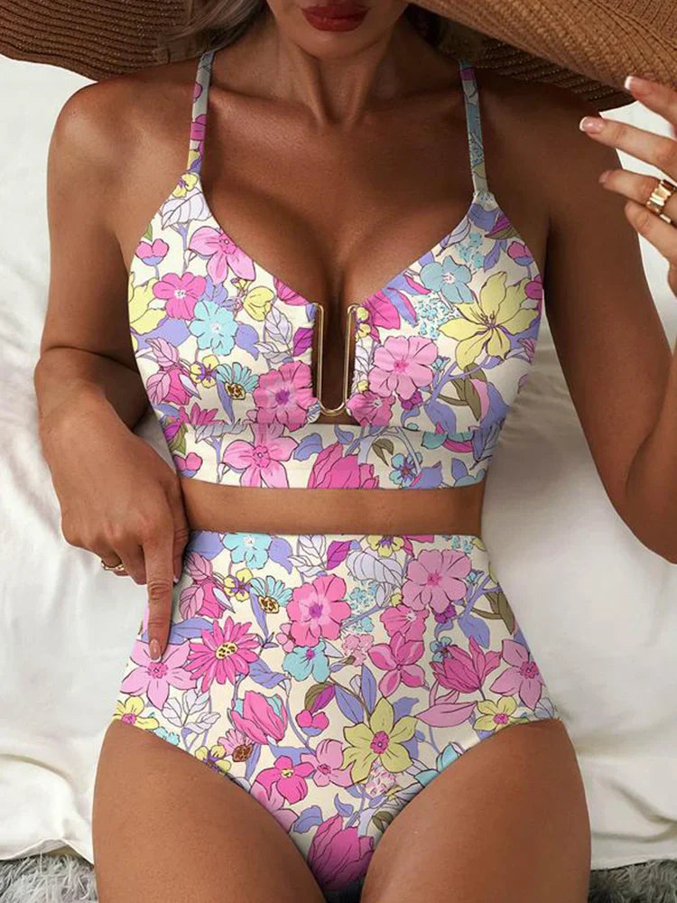 2 PIECE BIKINI SET U-WIRE CUTOUT SWIMSUIT