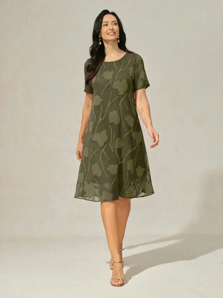 Floral Print Sheer Chiffon Knee-Length A-Line Dress