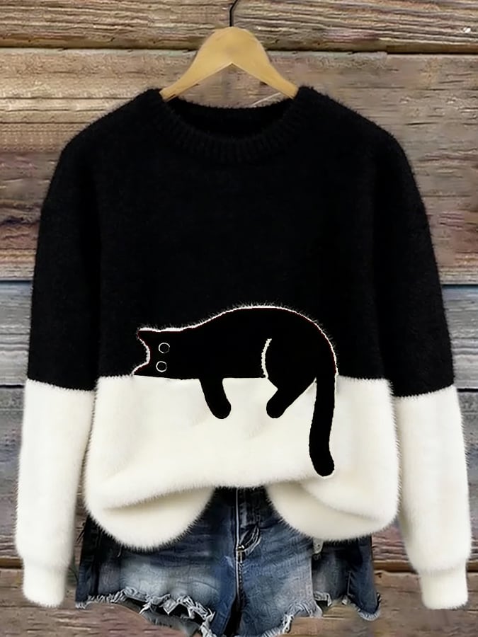 Samantha- Cat Print Oversized Sweater