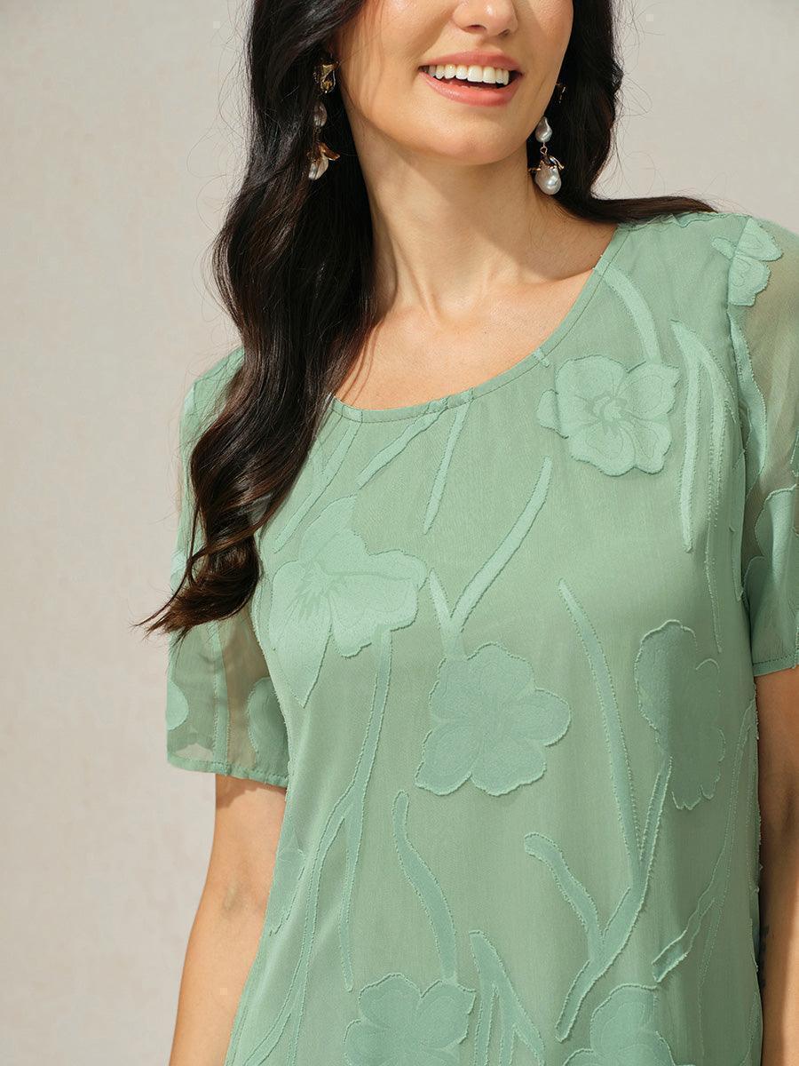 Floral Print Sheer Chiffon Knee-Length A-Line Dress