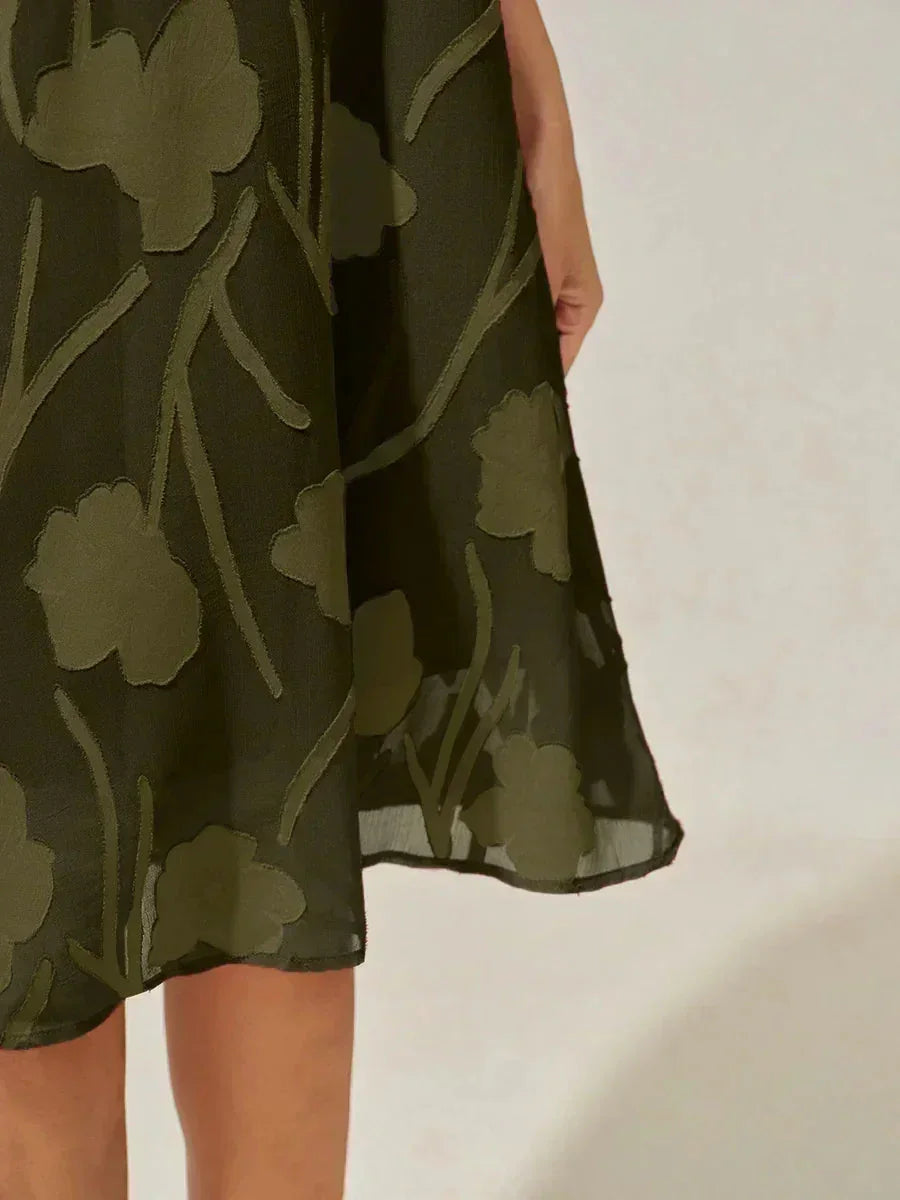 Floral Print Sheer Chiffon Knee-Length A-Line Dress