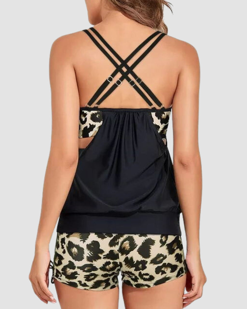 TANKINI SWIMSUITS TUMMY CONTROL TWO PIECE BLOUSON BATHING SUIT