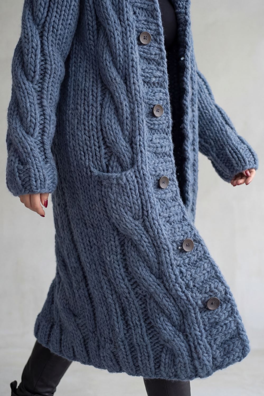 Karinaè – Oversized cable knit – Hooded cardigan coat