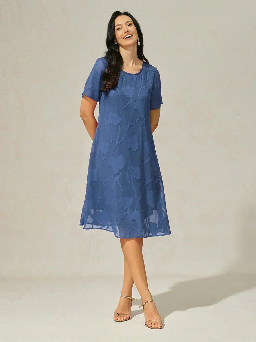 Floral Print Sheer Chiffon Knee-Length A-Line Dress