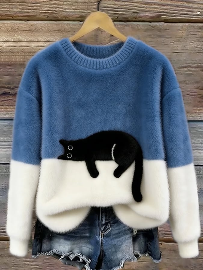 Samantha- Cat Print Oversized Sweater