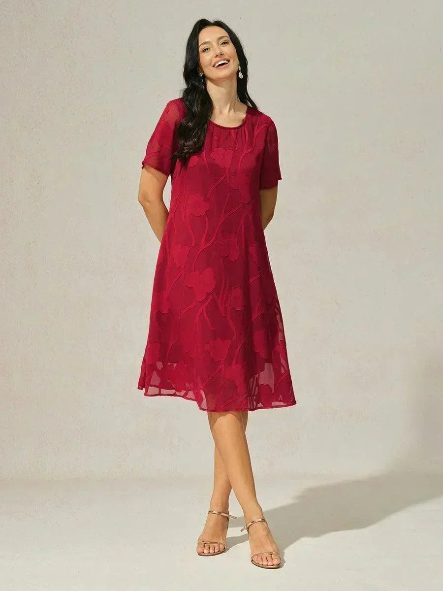 Floral Print Sheer Chiffon Knee-Length A-Line Dress
