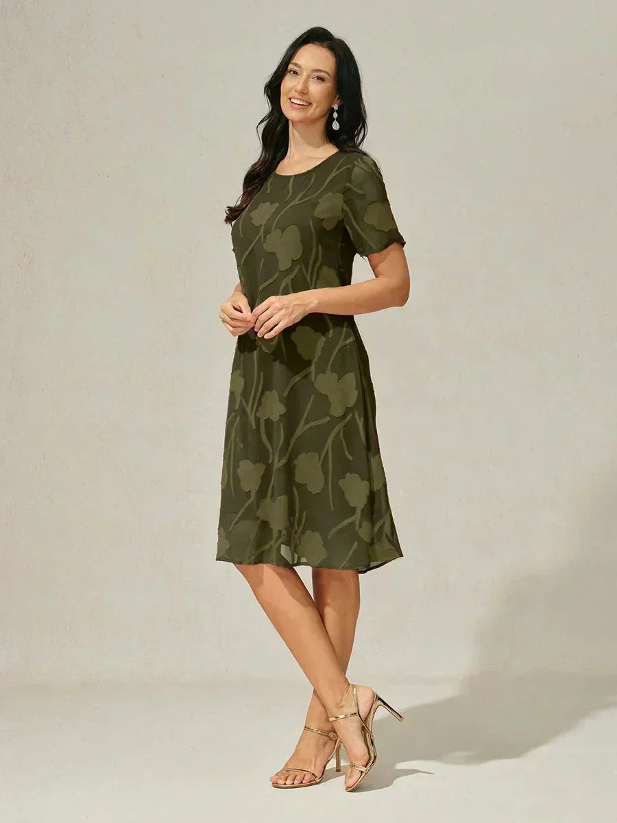 Floral Print Sheer Chiffon Knee-Length A-Line Dress