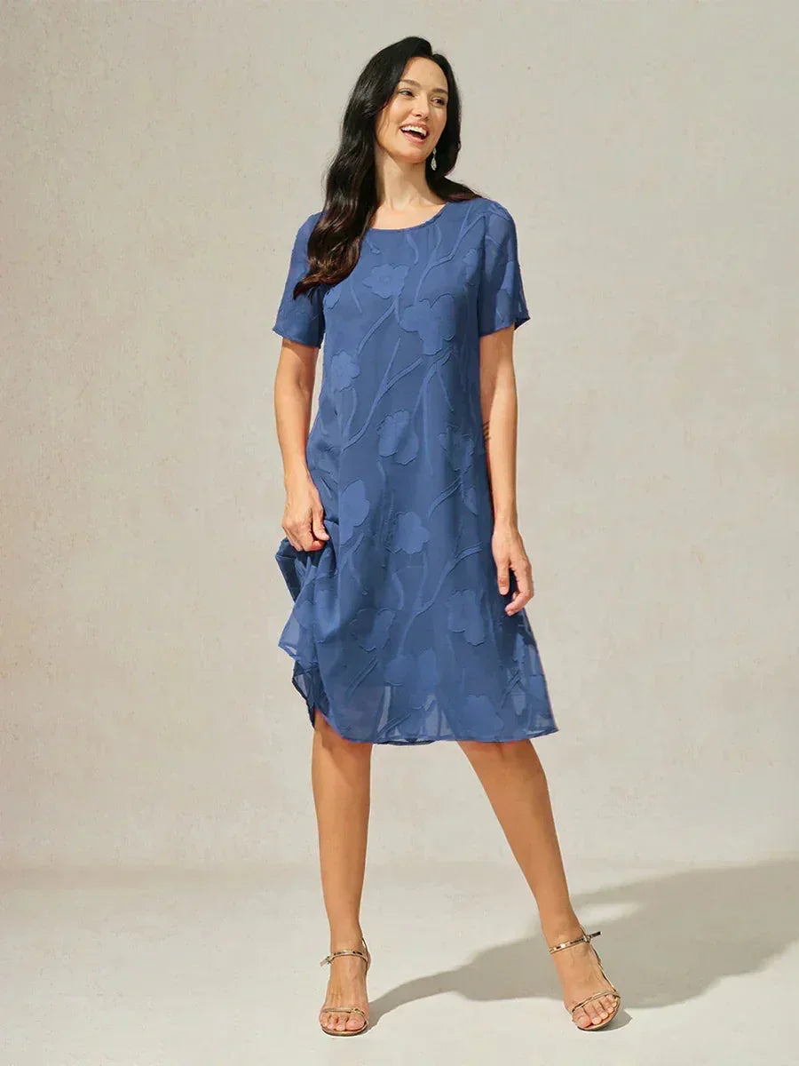 Floral Print Sheer Chiffon Knee-Length A-Line Dress
