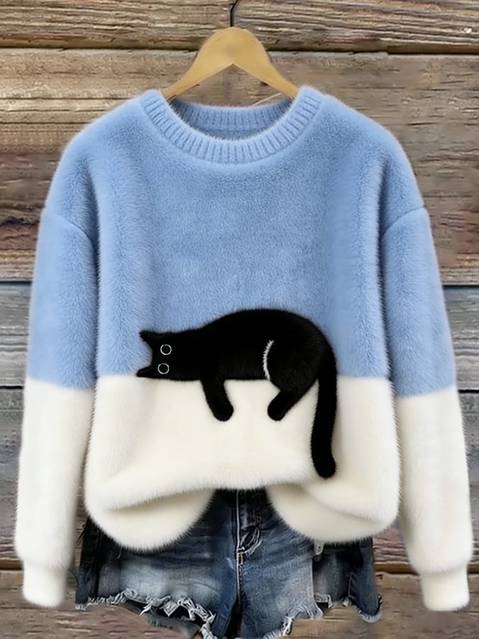 Samantha- Cat Print Oversized Sweater