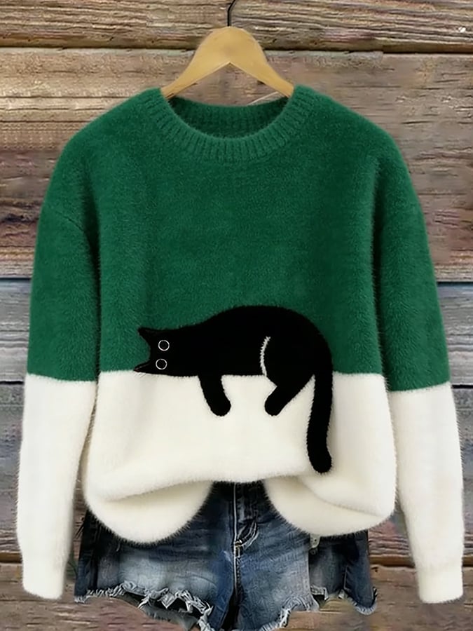 Samantha- Cat Print Oversized Sweater