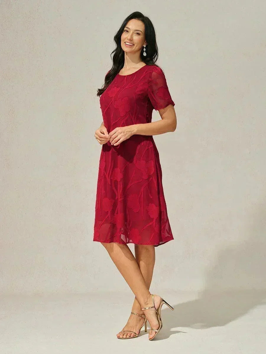 Floral Print Sheer Chiffon Knee-Length A-Line Dress