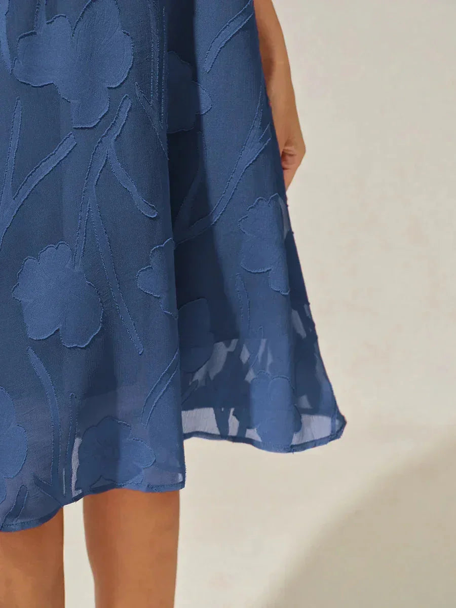 Floral Print Sheer Chiffon Knee-Length A-Line Dress