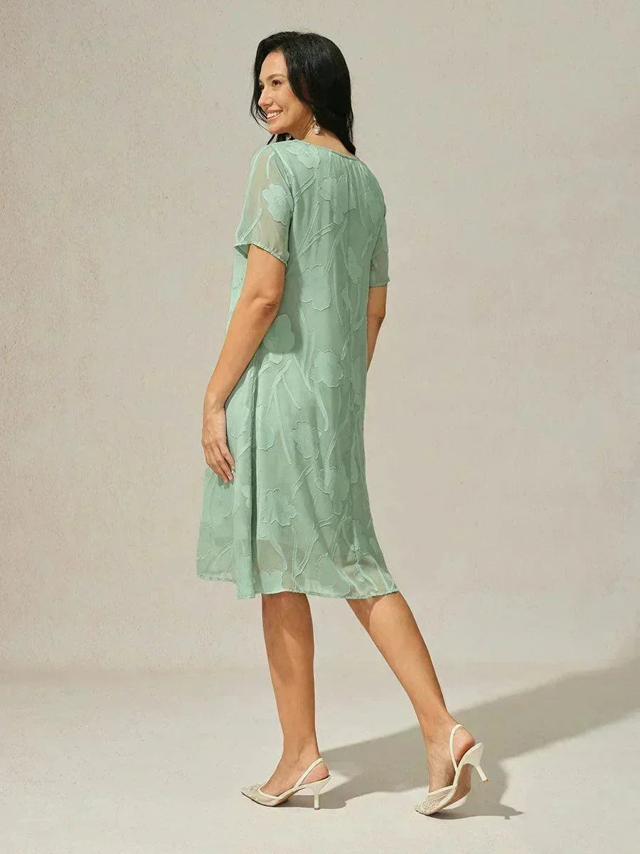 Floral Print Sheer Chiffon Knee-Length A-Line Dress