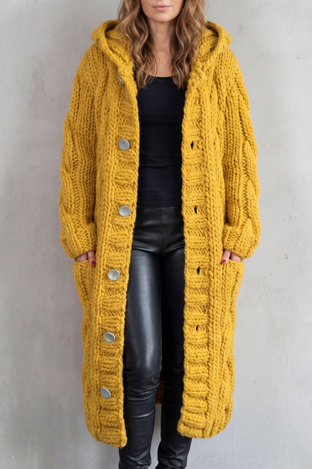Karinaè – Oversized cable knit – Hooded cardigan coat
