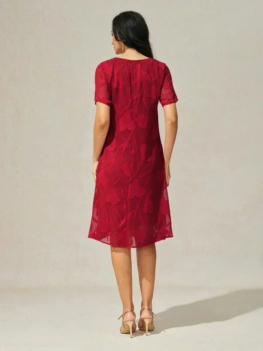 Floral Print Sheer Chiffon Knee-Length A-Line Dress