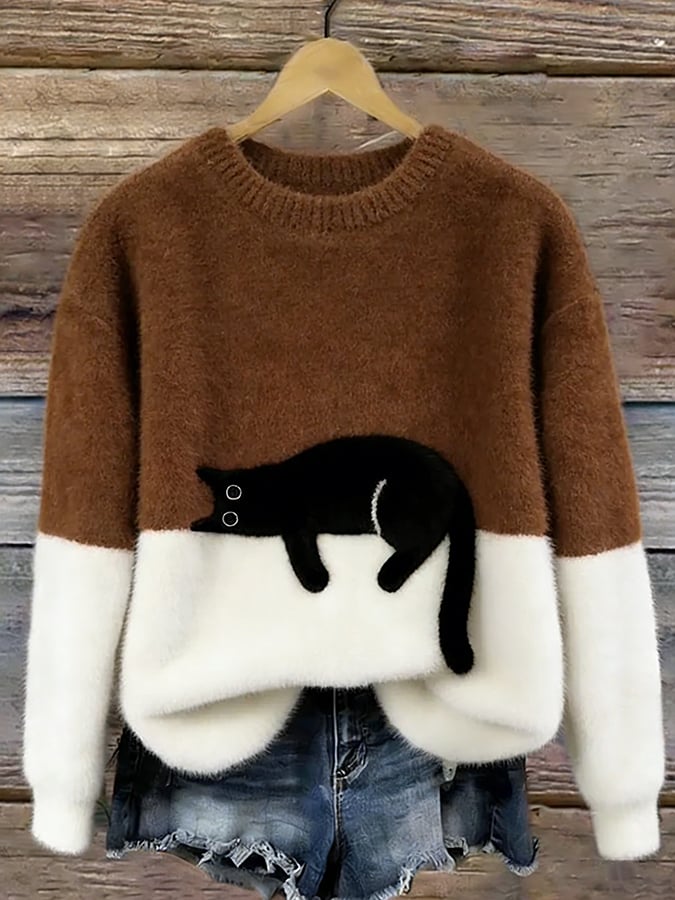 Samantha- Cat Print Oversized Sweater
