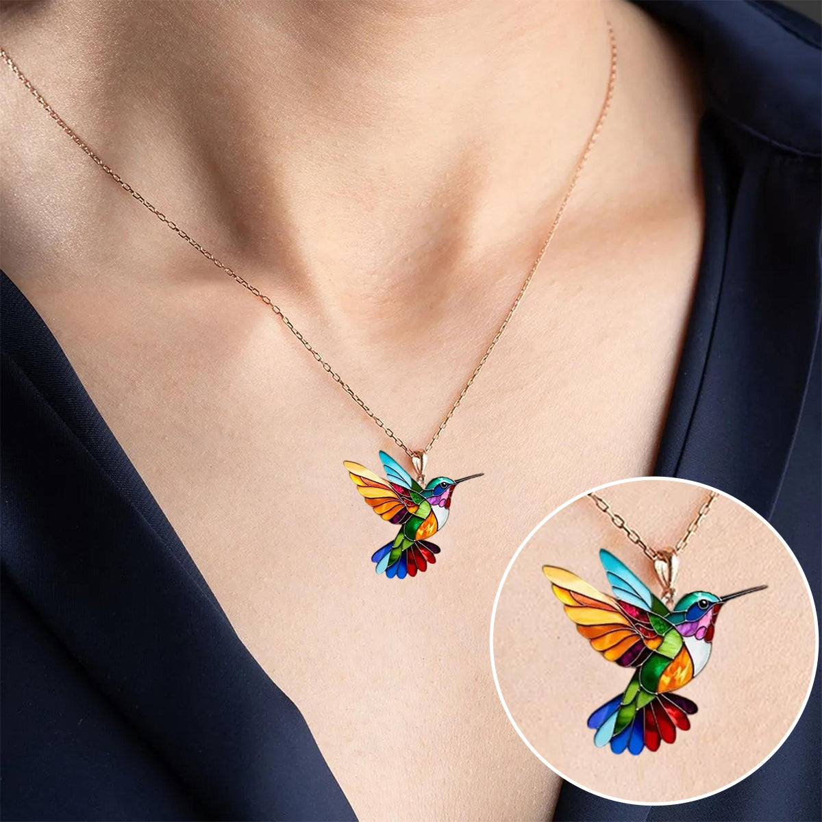 Rainbow Hummingbird Necklace
