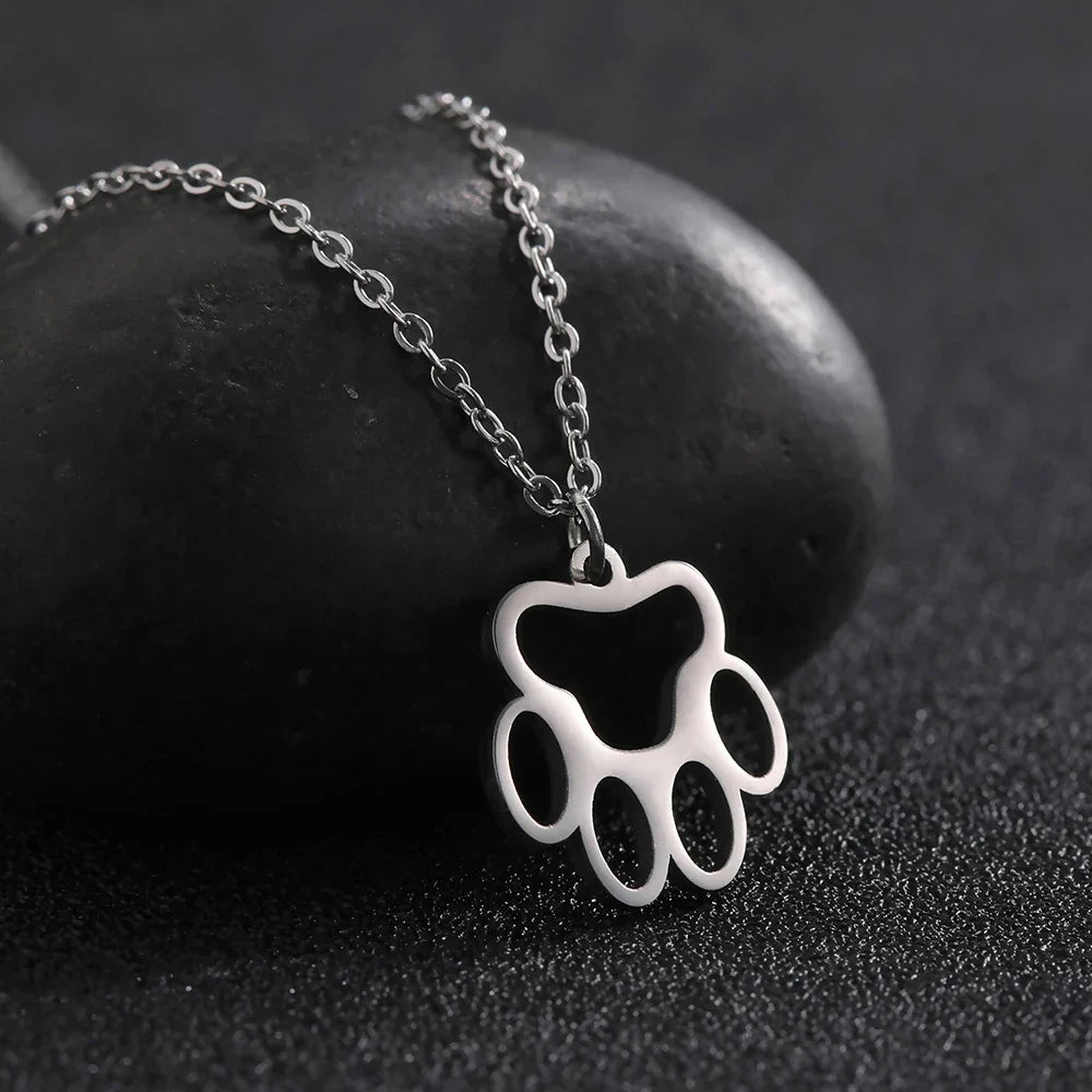 Hollow Animal Paw Pendant Necklace – Stainless Steel Pet Jewelry