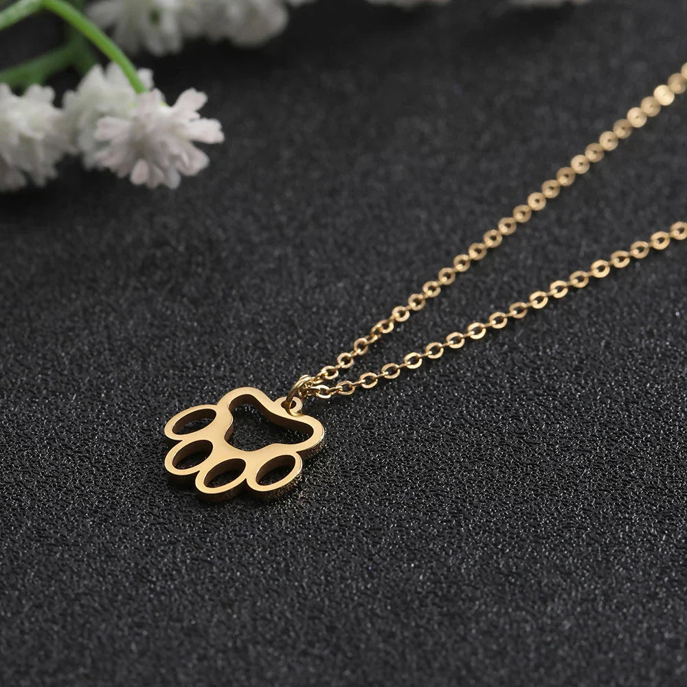 Hollow Animal Paw Pendant Necklace – Stainless Steel Pet Jewelry