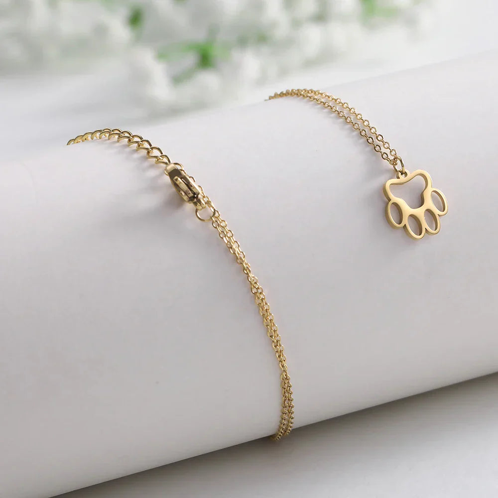 Hollow Animal Paw Pendant Necklace – Stainless Steel Pet Jewelry