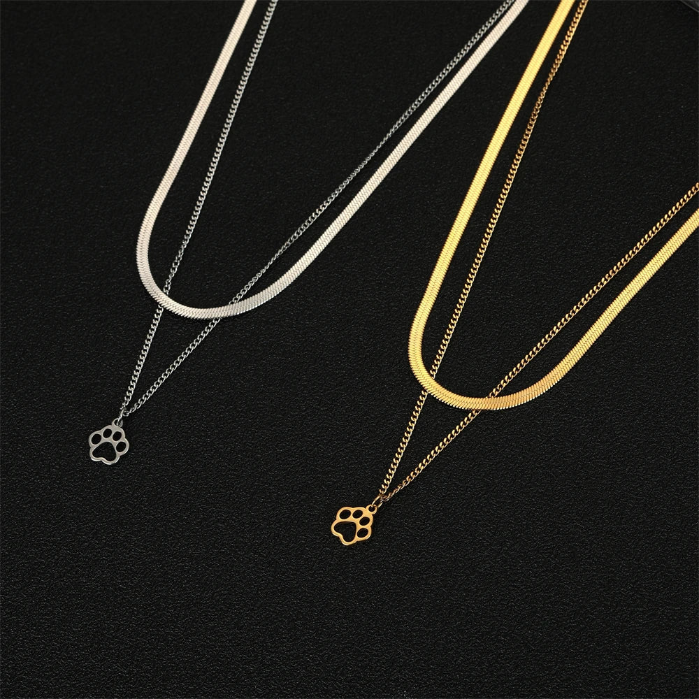 Hollow Animal Paw Pendant Necklace – Stainless Steel Pet Jewelry