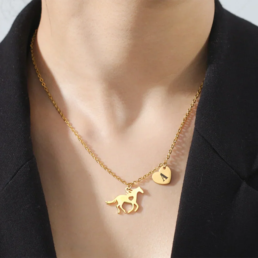 Horse Initial Necklace – Personalized Animal Jewelry