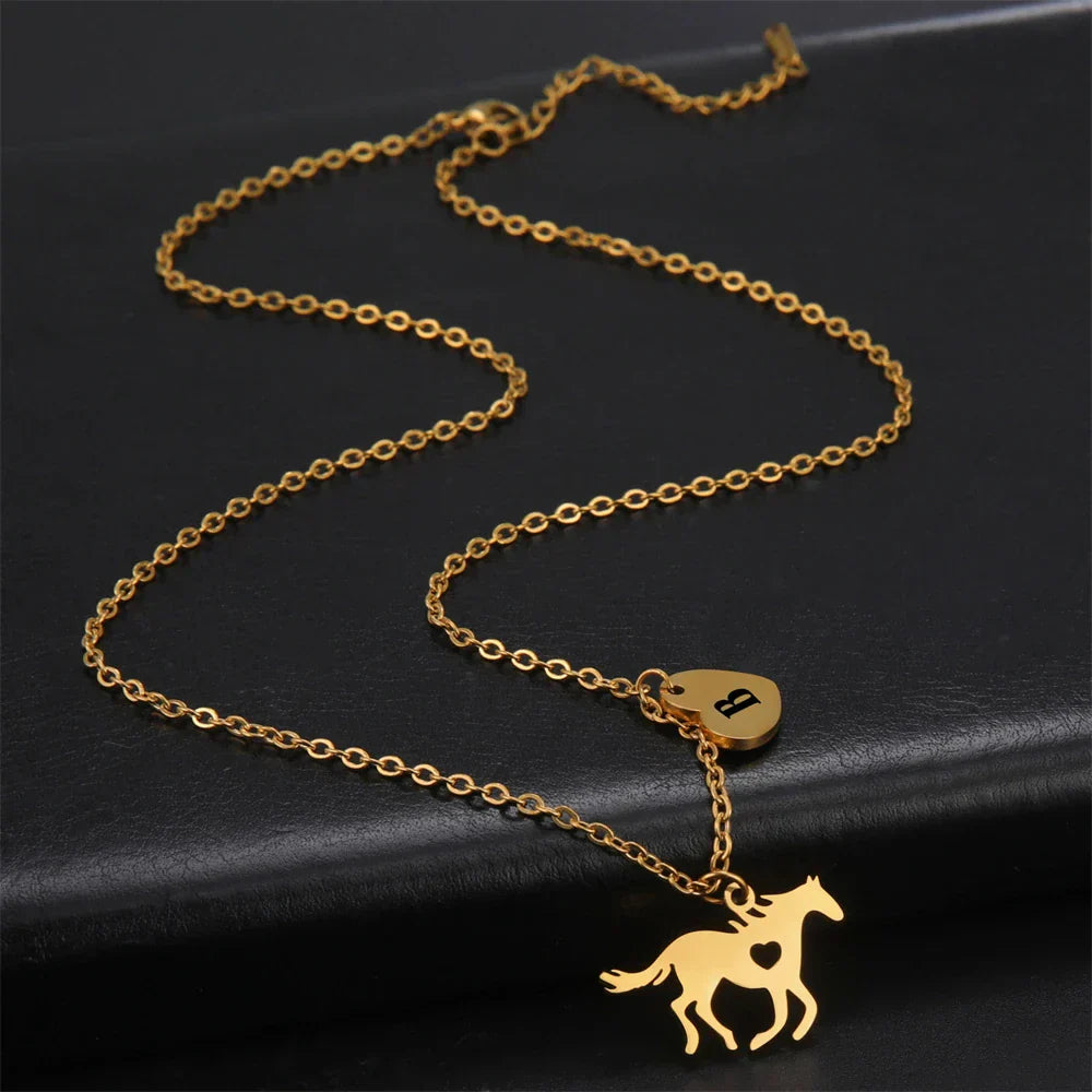 Horse Initial Necklace – Personalized Animal Jewelry