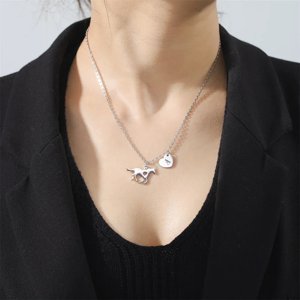 Horse Initial Necklace – Personalized Animal Jewelry