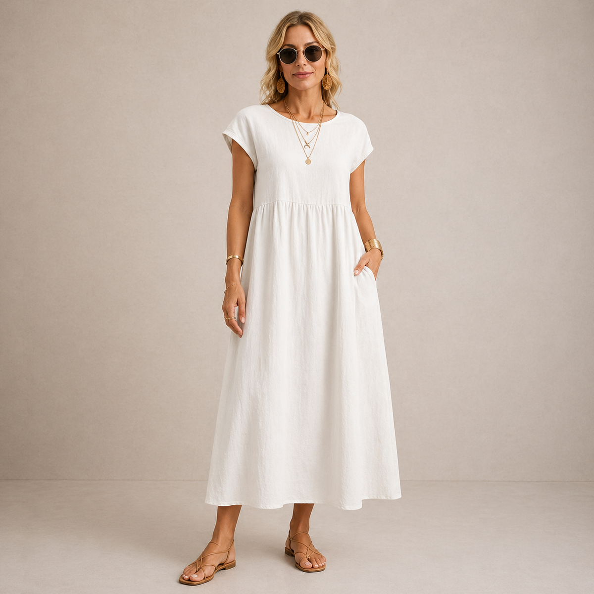 Nerys | Breathable White Midi Dress