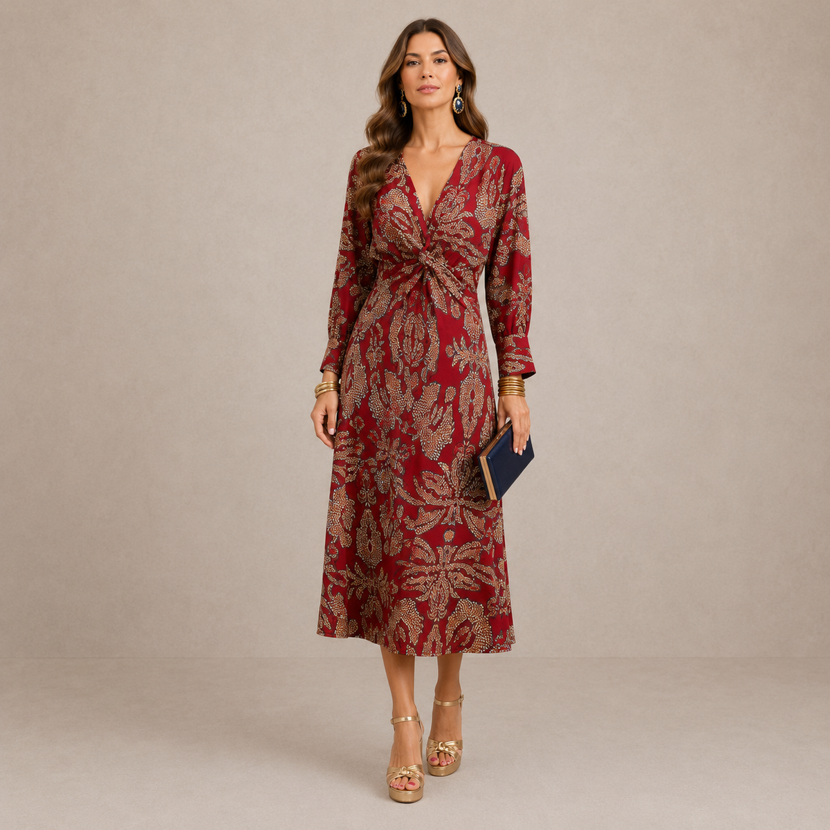 Lark | V Neck Tie-Waist Midi Dress