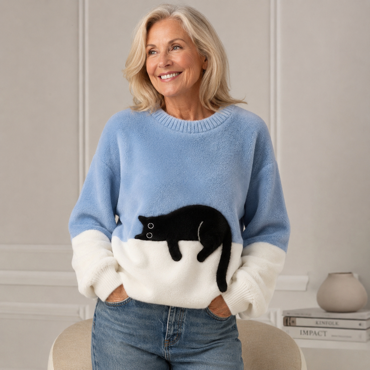 Samantha- Cat Print Oversized Sweater
