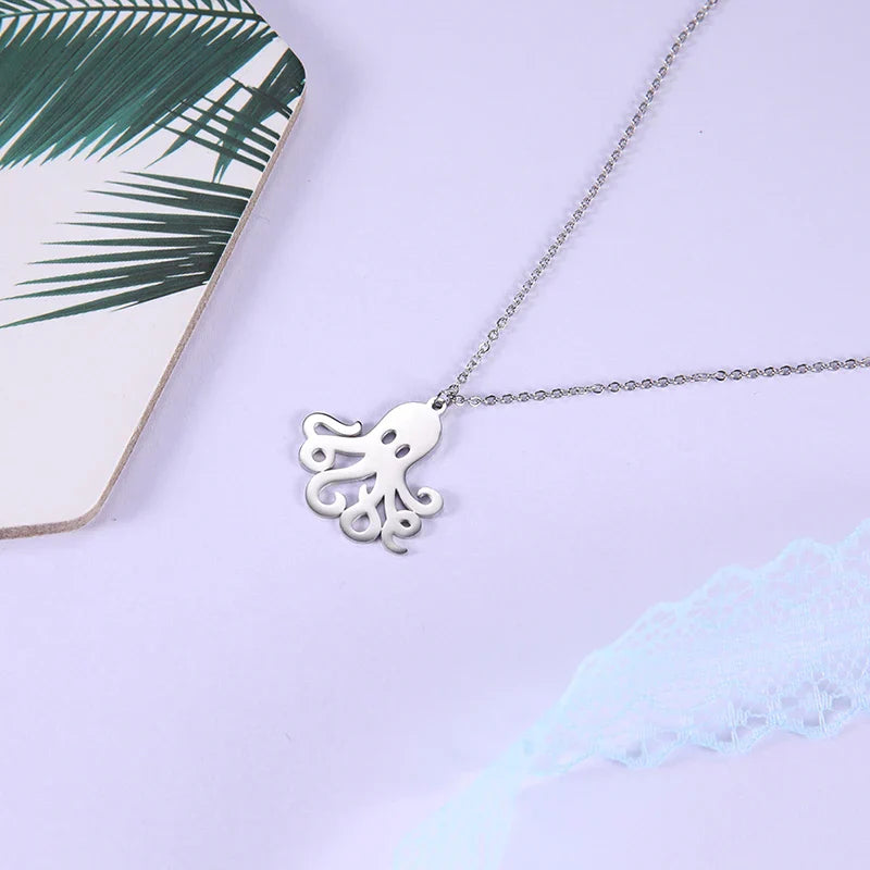Dolphin Whale Octopus Pendant Necklace – Stainless Steel Marine Animal Jewelry for Women