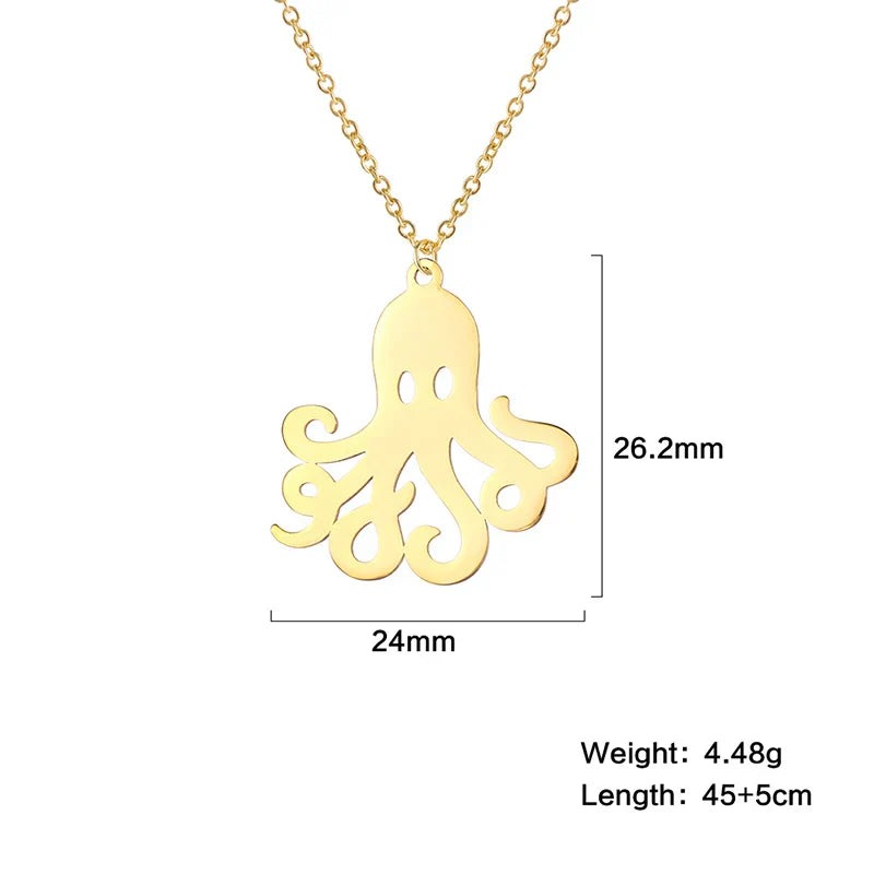 Dolphin Whale Octopus Pendant Necklace – Stainless Steel Marine Animal Jewelry for Women