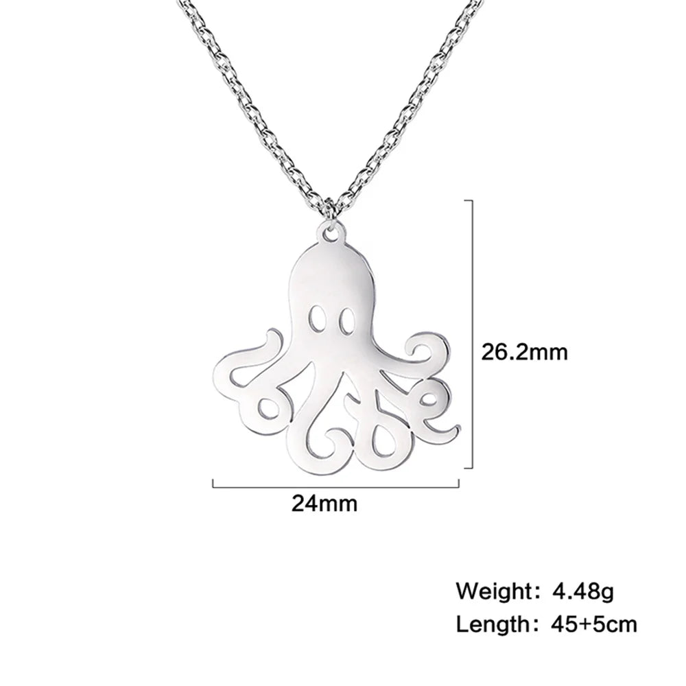 Dolphin Whale Octopus Pendant Necklace – Stainless Steel Marine Animal Jewelry for Women