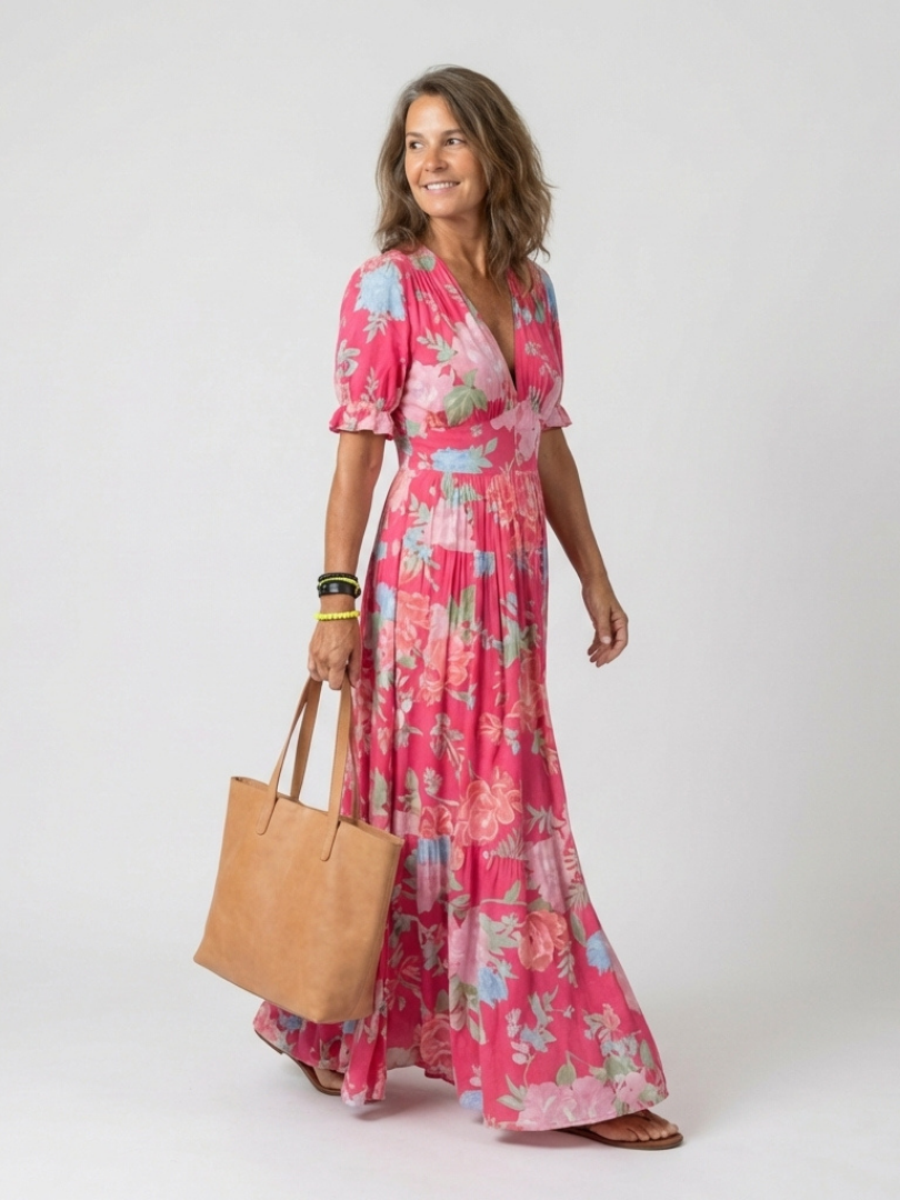 Della | Floral V Neck Maxi Dress