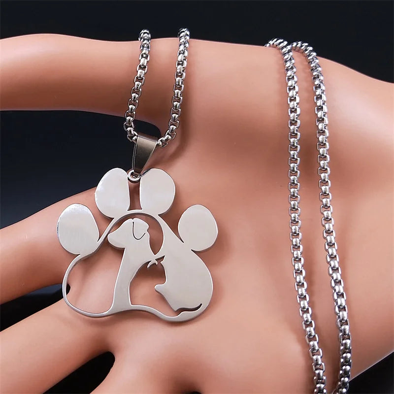 Dog & Cat Paw Pendant Necklace – Stainless Steel Animal Jewelry for Women & Men