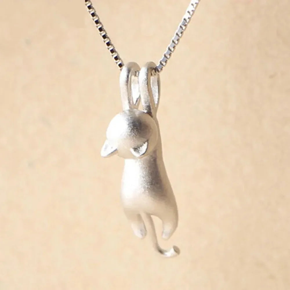Cute Cartoon Cat Necklace – 925 Sterling Silver Animal Jewelry for Girls