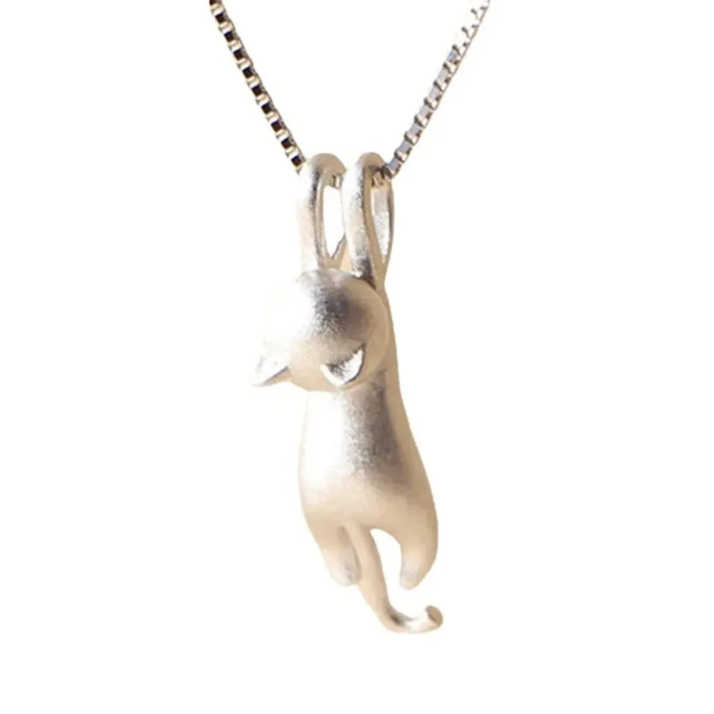 Cute Cartoon Cat Necklace – 925 Sterling Silver Animal Jewelry for Girls