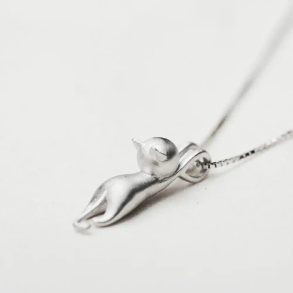 Cute Cartoon Cat Necklace – 925 Sterling Silver Animal Jewelry for Girls