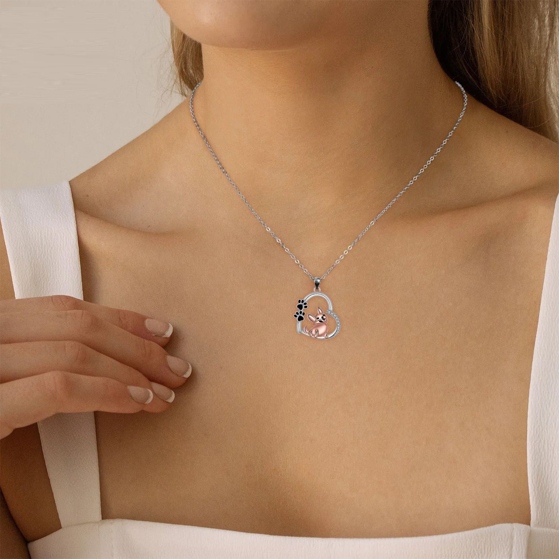 Lovely Heart-shaped Dog Pendant Necklace