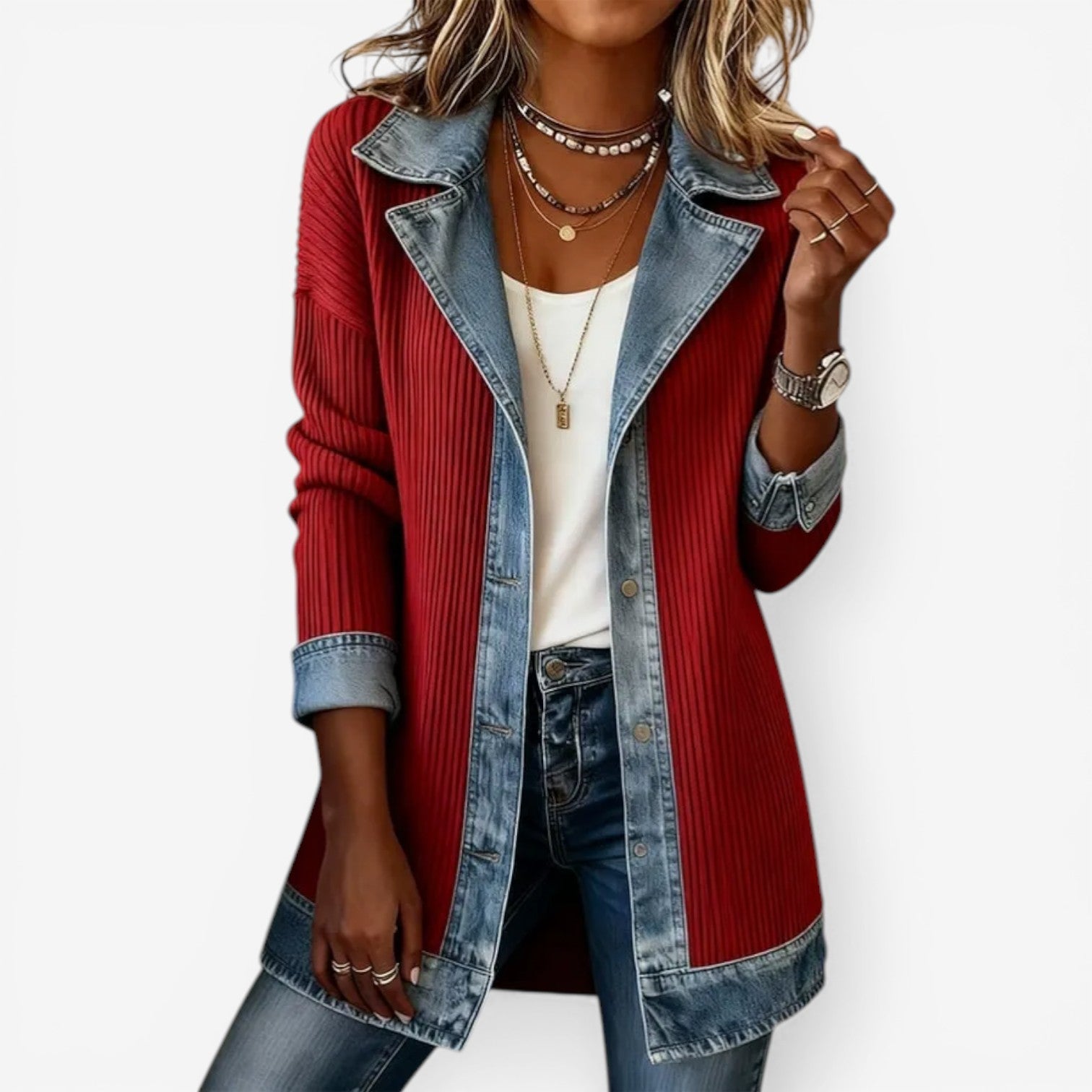 The Emili™ Mixed-Texture Denim Jacket