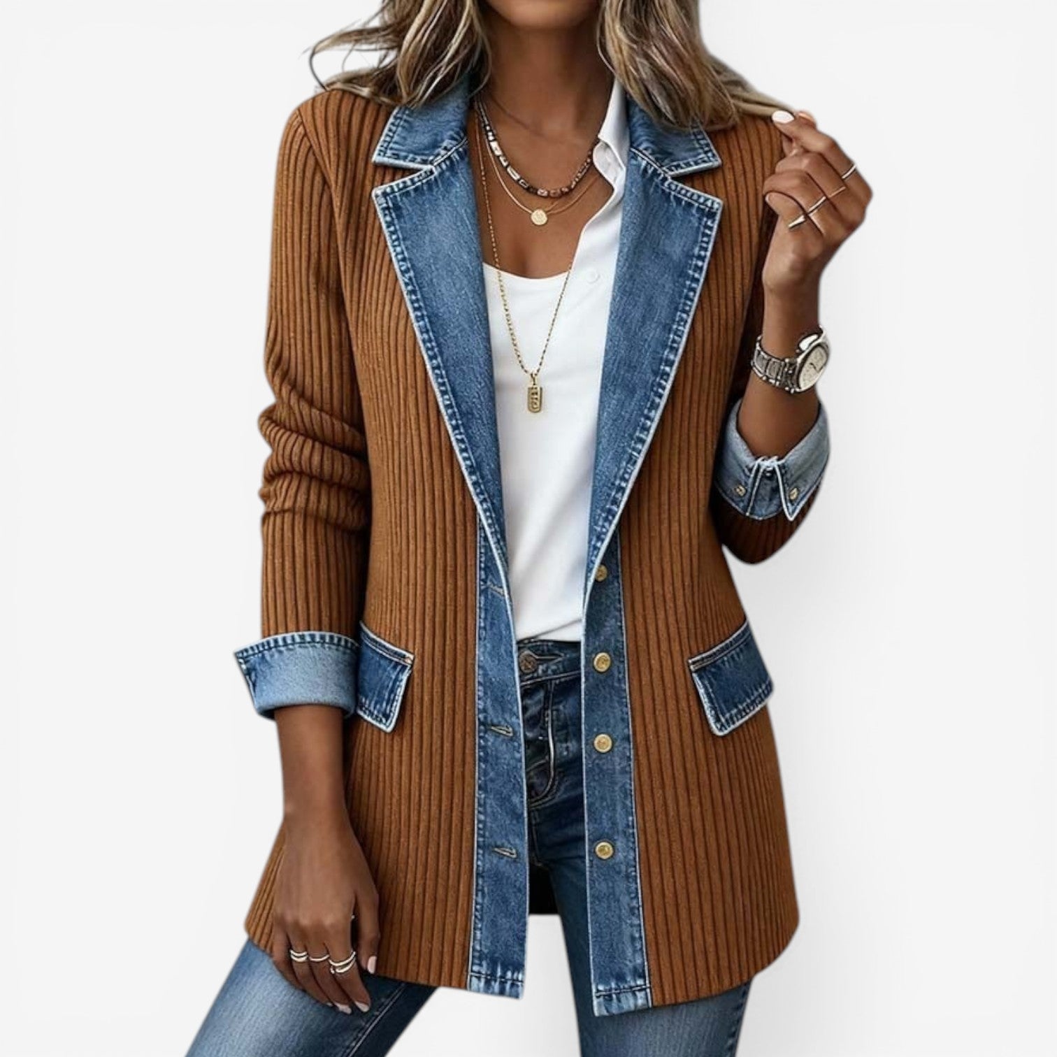 The Emili™ Mixed-Texture Denim Jacket