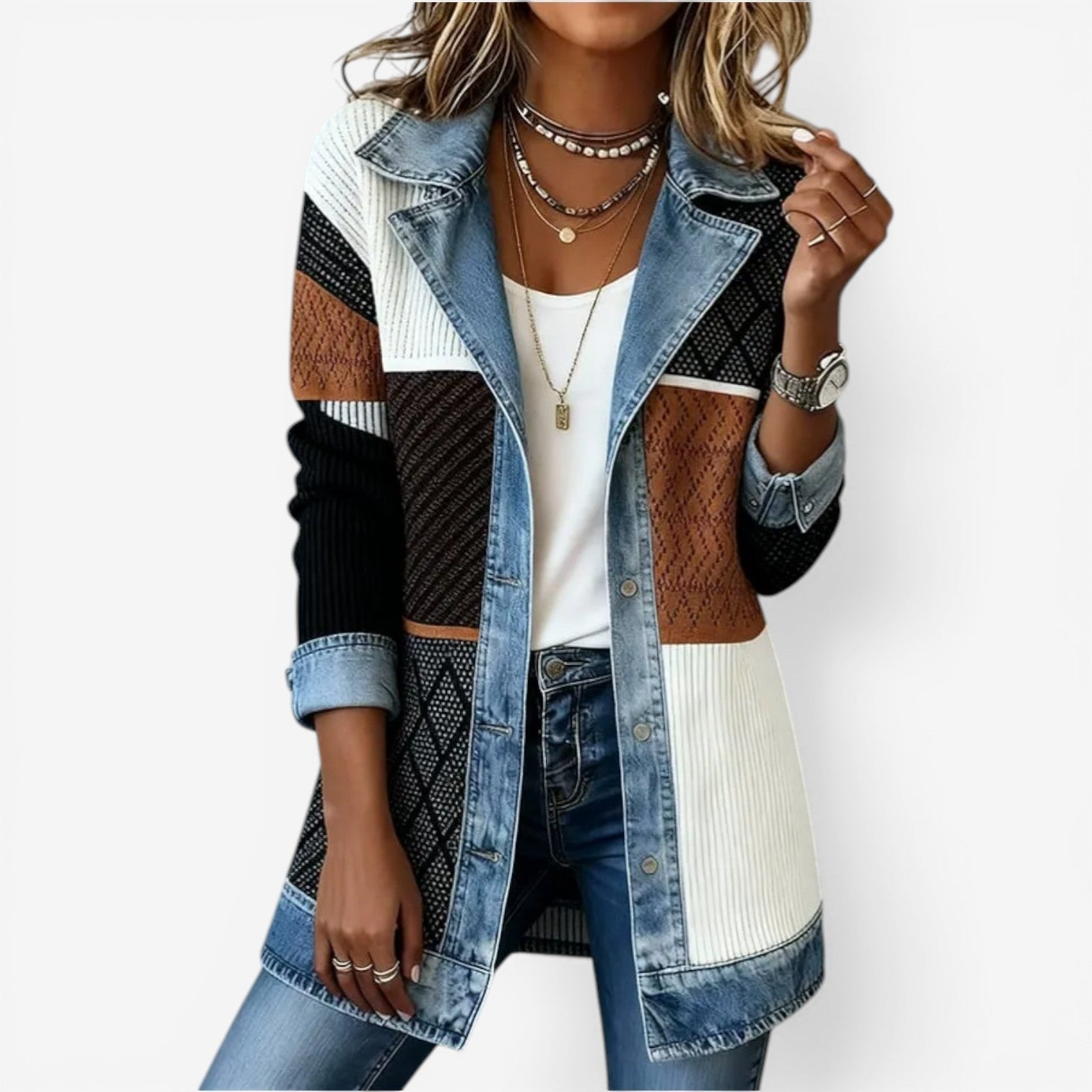 The Emili™ Mixed-Texture Denim Jacket