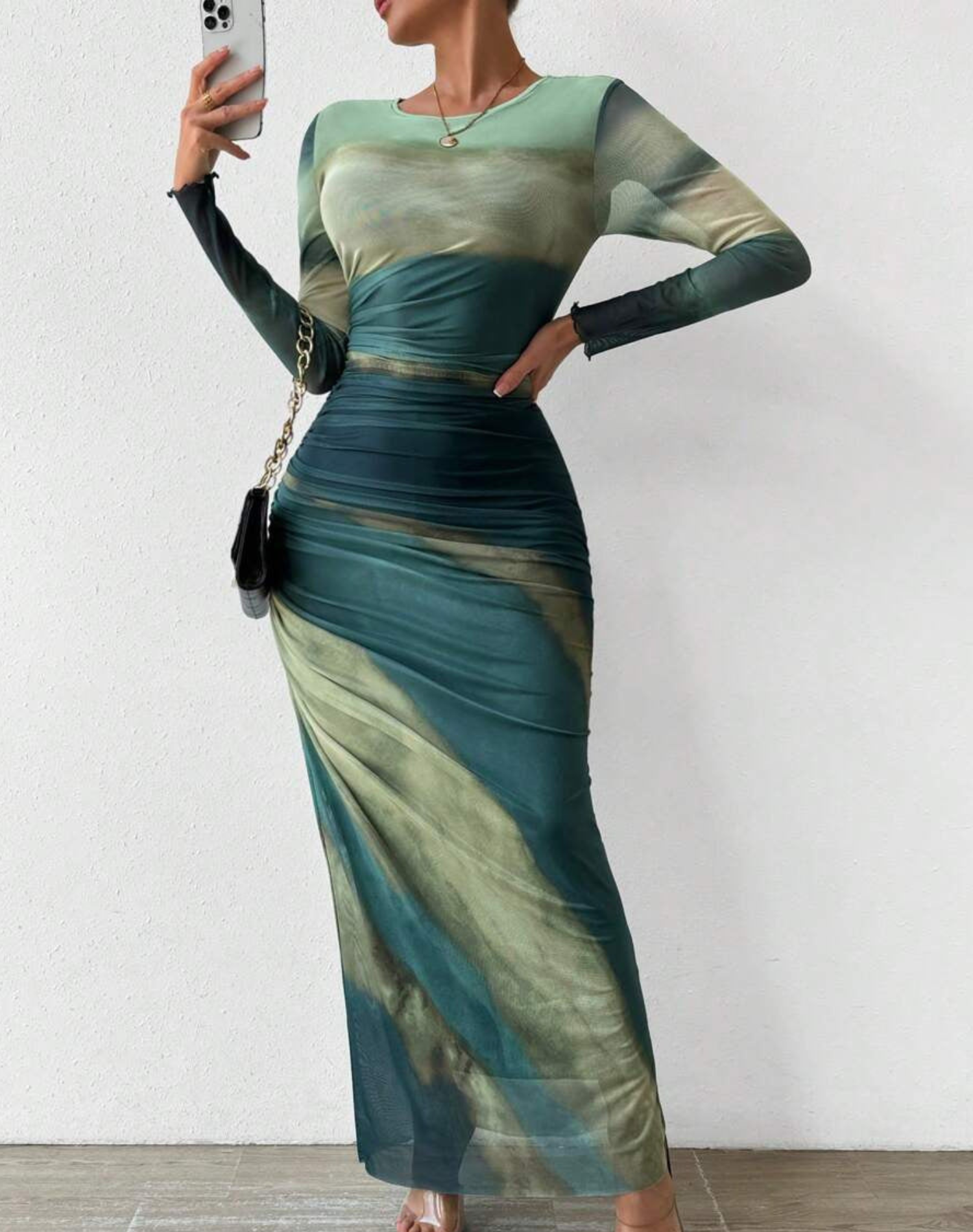 TORINA™ - Comfy Printed Long Sleeve Round Neck Bodycon Maxi Dress