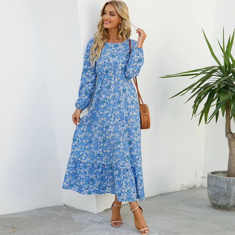 ELARA™ Floral Chiffon Maxi Dress