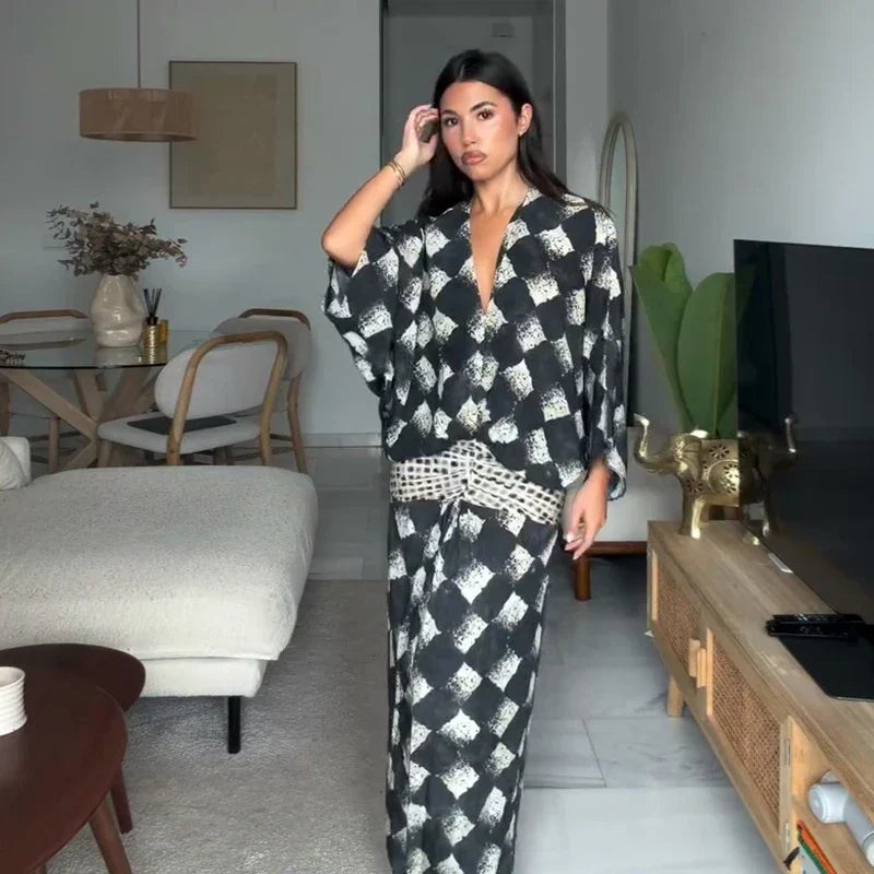 Cassia | Monochrome Print Maxi Dress