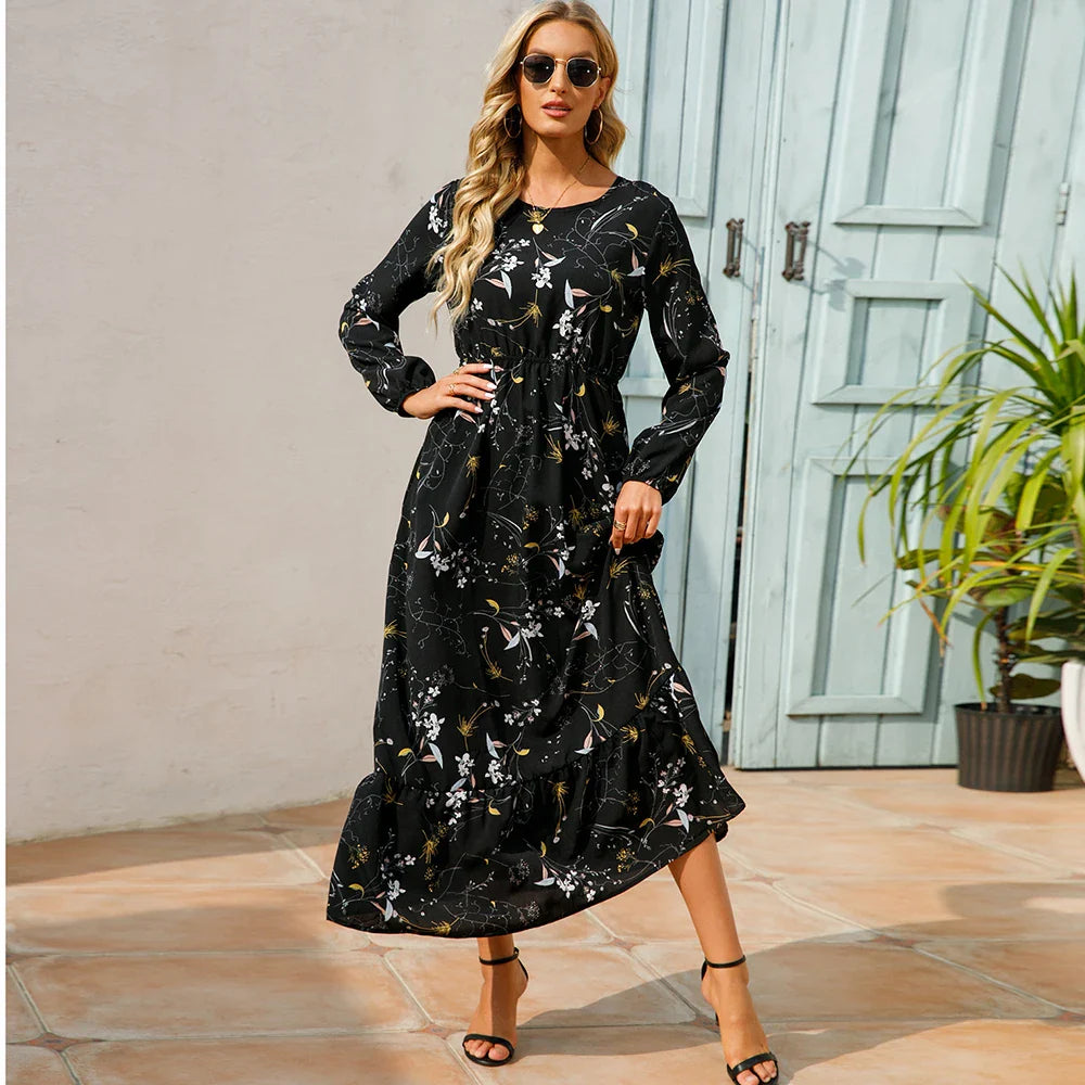ELARA™ Floral Chiffon Maxi Dress